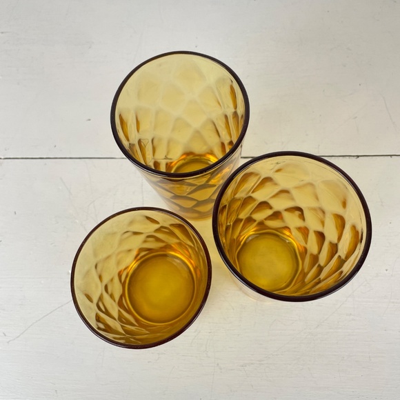 Vintage Anchor Hocking Whitehall Amber Glass Tumblers Water Glasses - Lot of 3 - Picture 3 of 6